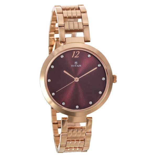 Titan Purple Sparkle Quartz Analog Purple Dial Rose Gold Stainless Steel Strap Watch For Women NT2480WM02 - Shop Authentic TITWOMWAT(s) from Maybrands - for as low as ₦140000!