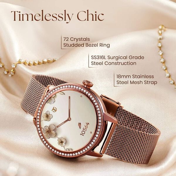 Titan Valerie Premium Smartwatch with All 316L SS construction, Skin Temp. Sensor, Women’s Health, SingleSync BT Calling 95292WM02 - Shop Authentic TITSMTWAT(s) from Maybrands - for as low as ₦214000!