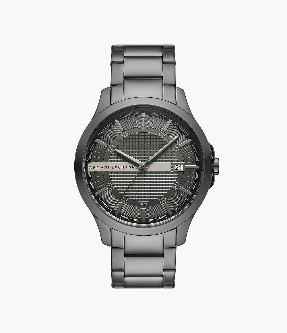 Armani Exchange Three-Hand Date Gunmetal Stainless Steel Watch