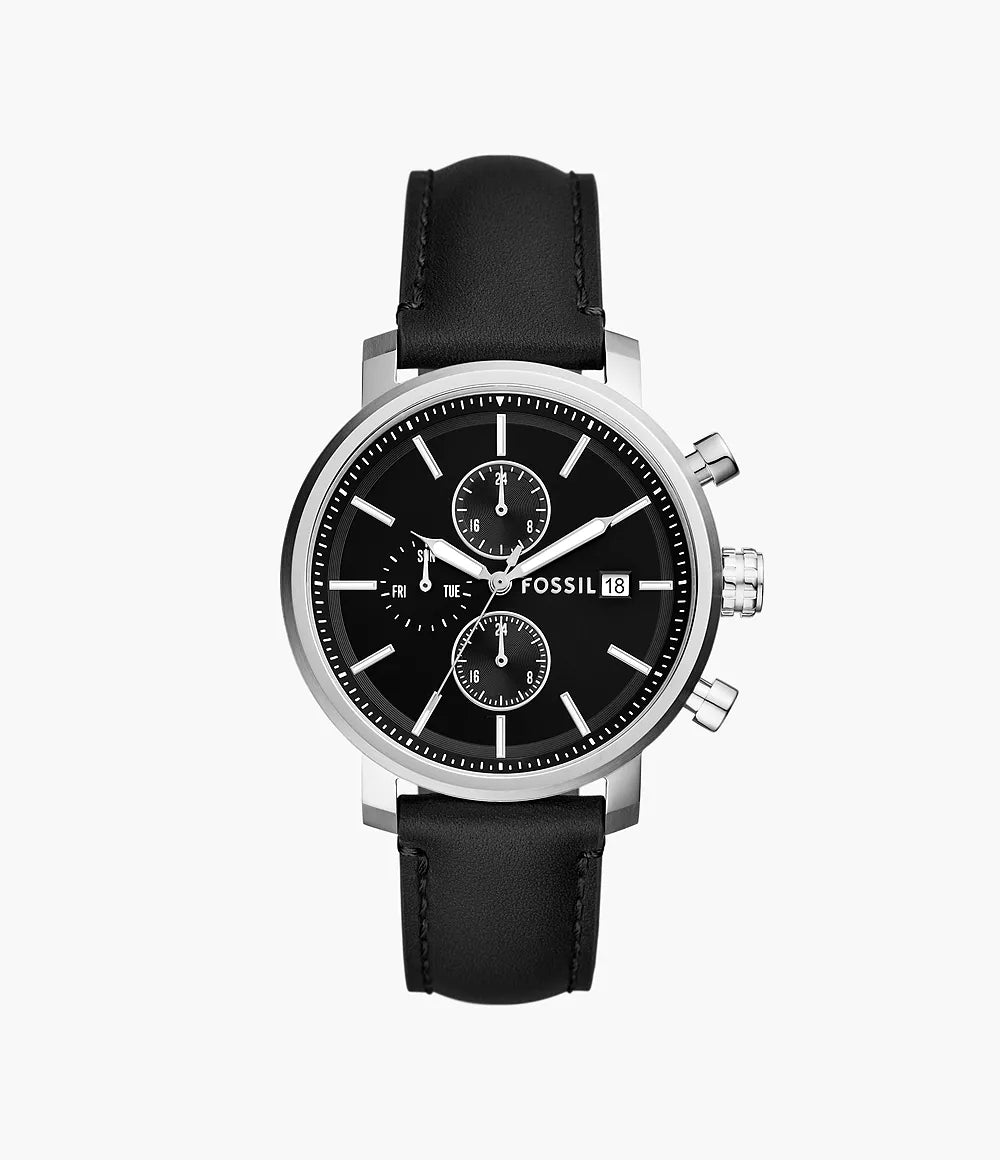BQ2849 Fossil Rhett Multifunction Black LiteHide Leather Watch Get watches Fairest Price Maybrands