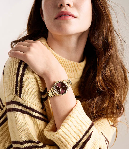 Scarlette 34mm Three-Hand Day-Date Gold-Tone Stainless Steel Watch ES5514 - Shop Authentic FOSWOMWAT(s) from Maybrands - for as low as ₦388500!