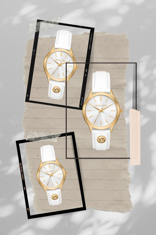 Micheal Kors Slim Runway White Leather Watch