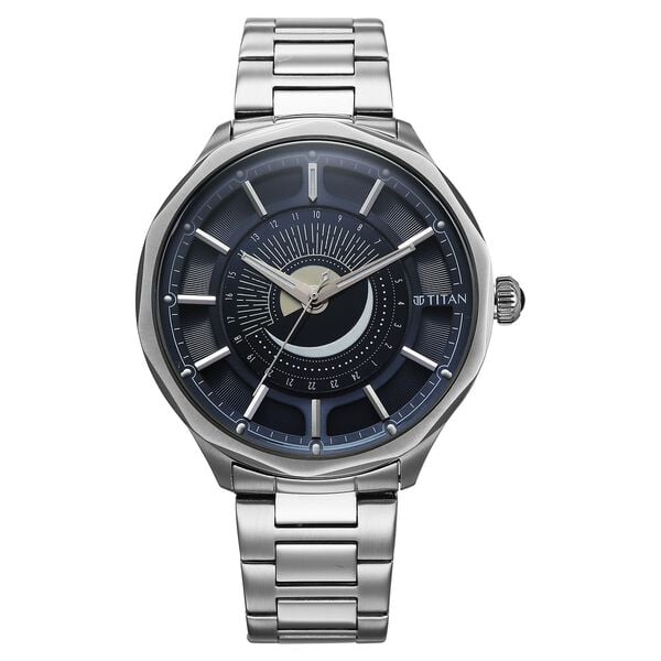 Titan Stellar Analog with Sun Moon Phase and Blue Dial Silver Stainless Steel Strap Watch for Men 10028SM01 - Shop Authentic TITMENWAT(s) from Maybrands - for as low as ₦283500! 