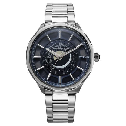 Titan Stellar Analog with Sun Moon Phase and Blue Dial Silver Stainless Steel Strap Watch for Men 10028SM01 - Shop Authentic TITMENWAT(s) from Maybrands - for as low as ₦283500! 