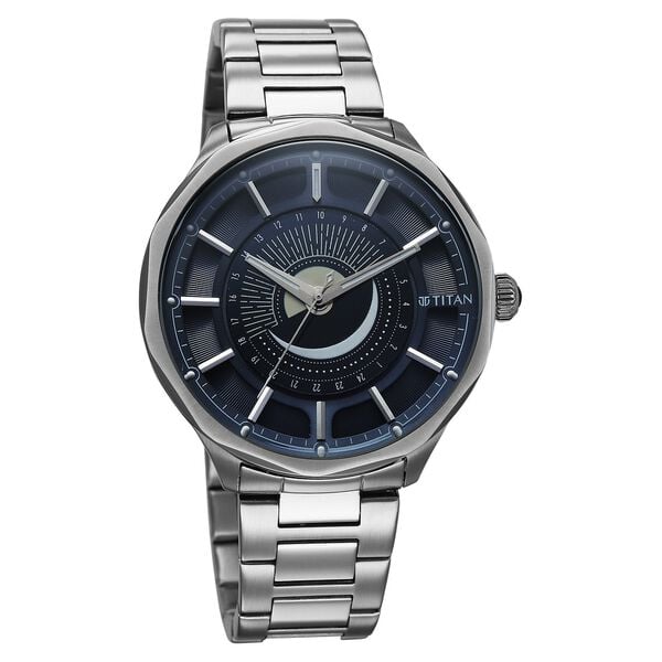 Titan Stellar Analog with Sun Moon Phase and Blue Dial Silver Stainless Steel Strap Watch for Men 10028SM01 - Shop Authentic TITMENWAT(s) from Maybrands - for as low as ₦283500! 