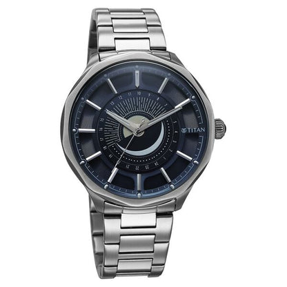 Titan Stellar Analog with Sun Moon Phase and Blue Dial Silver Stainless Steel Strap Watch for Men 10028SM01 - Shop Authentic TITMENWAT(s) from Maybrands - for as low as ₦283500! 