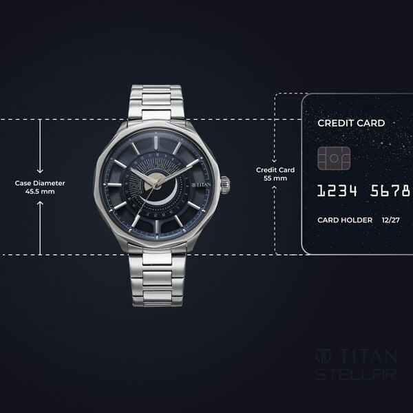 Titan Stellar Analog with Sun Moon Phase and Blue Dial Silver Stainless Steel Strap Watch for Men 10028SM01 - Shop Authentic TITMENWAT(s) from Maybrands - for as low as ₦283500! 