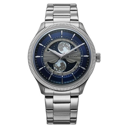 Titan Stellar Analog with Dual Moon Phase and Blue Dial Silver Stainless Steel Strap Watch for Men 10050SM01 - Shop Authentic TITMENWAT(s) from Maybrands - for as low as ₦235500! 