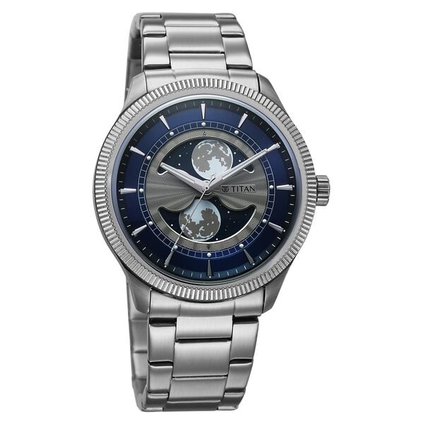 Titan Stellar Analog with Dual Moon Phase and Blue Dial Silver Stainless Steel Strap Watch for Men 10050SM01 - Shop Authentic TITMENWAT(s) from Maybrands - for as low as ₦235500! 
