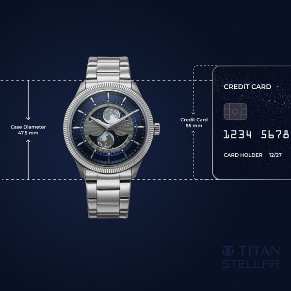 Titan Stellar Analog with Dual Moon Phase and Blue Dial Silver Stainless Steel Strap Watch for Men 10050SM01 - Shop Authentic TITMENWAT(s) from Maybrands - for as low as ₦235500! 