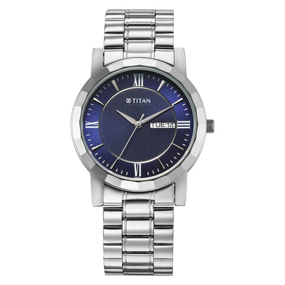 Titan Analog Men's Watch With Day and Date Display with Blue dial and Silver Stainless Steel Strap 1644SM01 - Shop Authentic TITMENWAT(s) from Maybrands - for as low as ₦84500! 