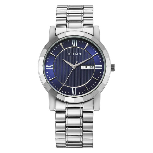 Titan Analog Men's Watch With Day and Date Display with Blue dial and Silver Stainless Steel Strap 1644SM01 - Shop Authentic TITMENWAT(s) from Maybrands - for as low as ₦84500! 