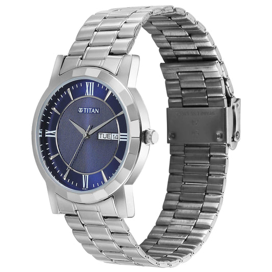 Titan Analog Men's Watch With Day and Date Display with Blue dial and Silver Stainless Steel Strap 1644SM01 - Shop Authentic TITMENWAT(s) from Maybrands - for as low as ₦84500! 