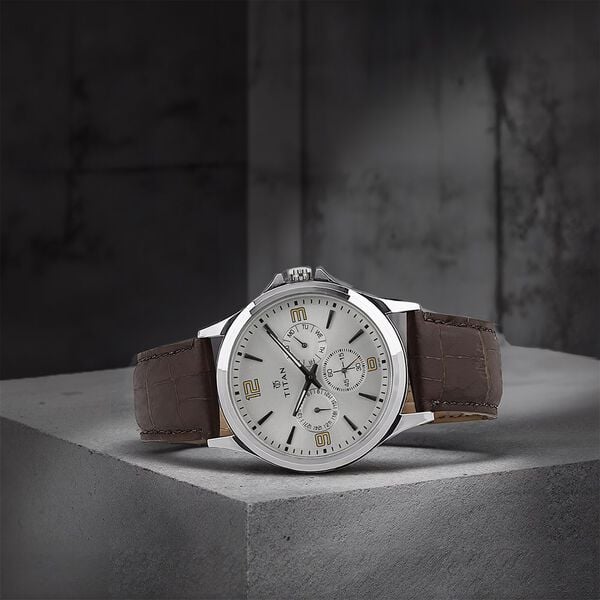 Titan Quartz Multifunction Silver Dial Leather Strap Watch for Men NT1698SL01 - Shop Authentic TITMENWAT(s) from Maybrands - for as low as ₦120000! 