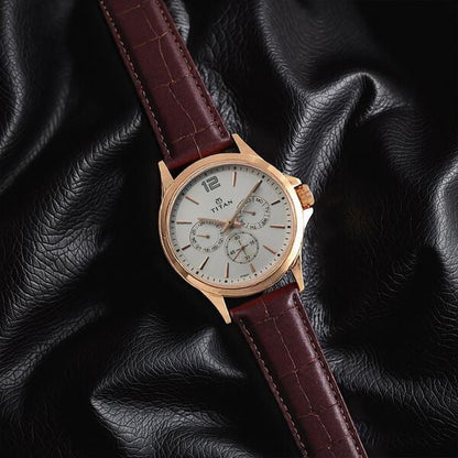 Titan Quartz Multifunction White Dial Leather Strap Watch for Men NT1698WL01 - Shop Authentic TITMENWAT(s) from Maybrands - for as low as ₦140000! 