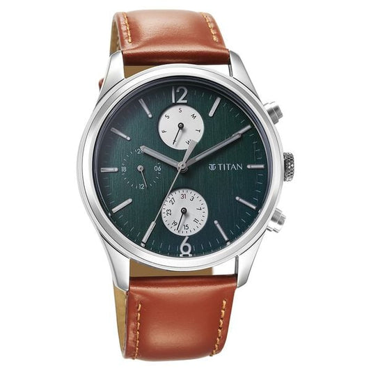 Titan Wrist Wit Quartz Analog with Day and Date Grey Dial Leather Strap Watch for Men 1805SL11