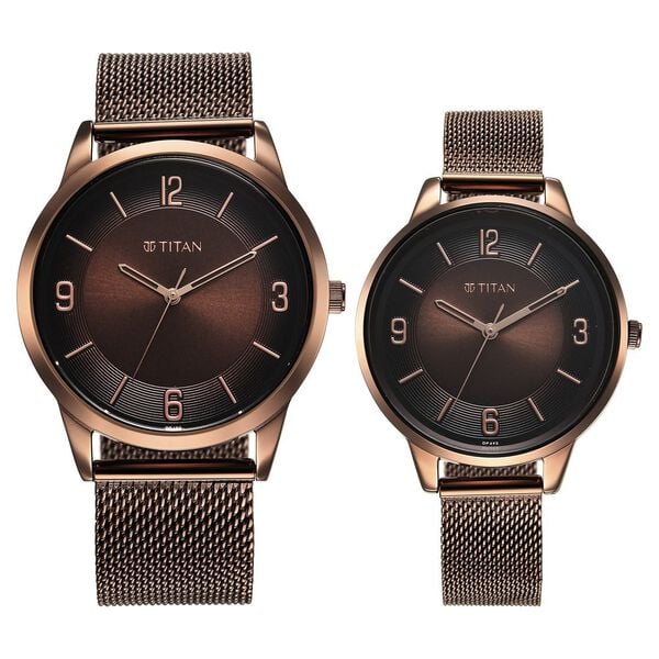 Titan Bandhan Quartz Analog Brown Dial Stainless Steel Strap Watch for Couple NT18062648QM01 - Shop Authentic TITMENWAT(s) from Maybrands - for as low as ₦235500! 