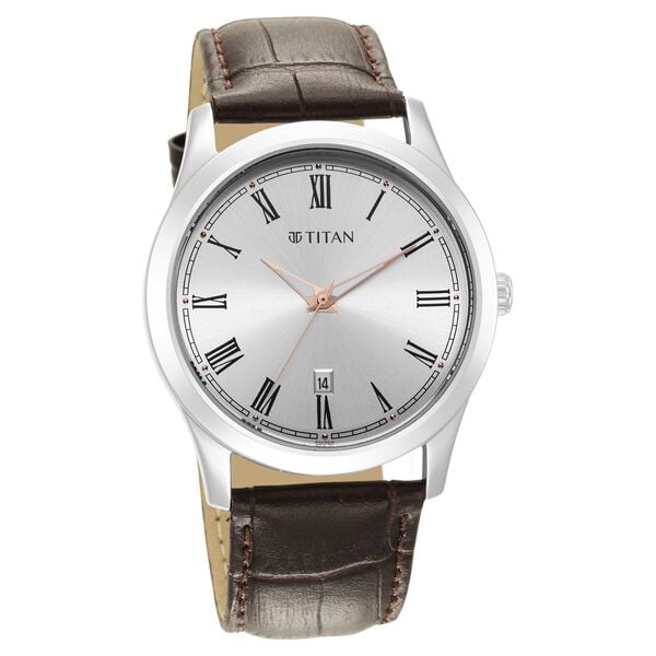 Titan Trendsetters Silver White Dial Analog Leather Strap watch for Men 1823SL02