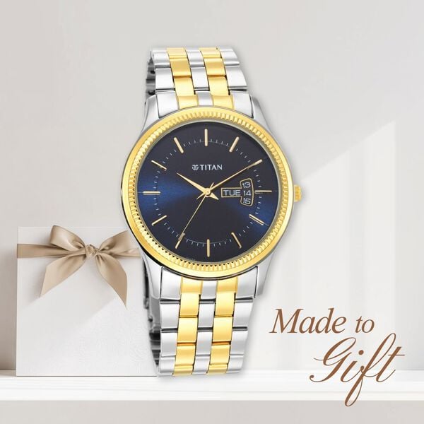 Titan Men's Trendsetter Watch: Chic Blue Dial & Two-Tone Strap NU1824BM03 - Shop Authentic TITMENWAT(s) from Maybrands - for as low as ₦150500! 