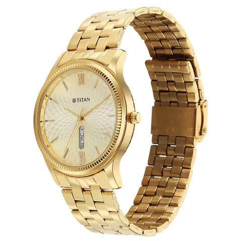 Titan Karishma Golden Dial Stainless Steel Strap Analog Watch For Men1824YM04