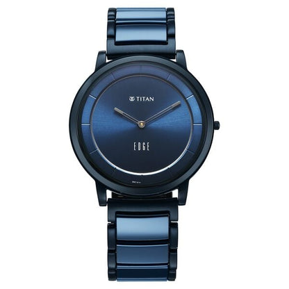 Titan Edge Melange Slim Steel & Ceramic StrapÂ Blue Dial Analog Watch For Men 1878KD04