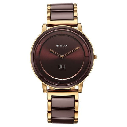 Titan Edge Melange Slim Steel & Ceramic Strap Brown Dial Analog Watch For Men 1878KD08