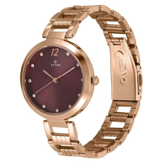 Titan Purple Sparkle Quartz Analog Purple Dial Rose Gold Stainless Steel Strap Watch For Women NT2480WM02 - Shop Authentic TITWOMWAT(s) from Maybrands - for as low as ₦140000! 