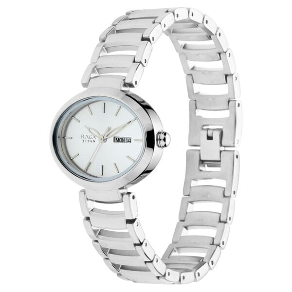 Titan Raga Viva Silver Dial Analog with Day and Date Metal Strap Watch for Women NT2620SM01 - Shop Authentic TITWOMWAT(s) from Maybrands - for as low as ₦153000! 
