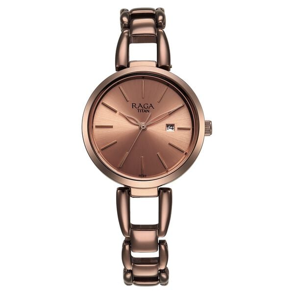 Titan Raga Viva Quartz Analog with Date Rose Gold Dial Brown Metal Strap Watch for Women NT2642QM01 - Shop Authentic TITWOMWAT(s) from Maybrands - for as low as ₦137500! 