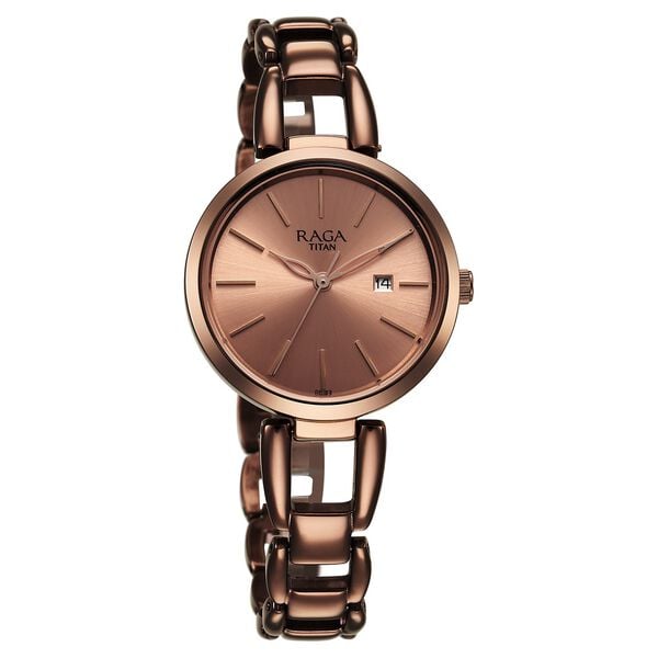 Titan Raga Viva Quartz Analog with Date Rose Gold Dial Brown Metal Strap Watch for Women NT2642QM01 - Shop Authentic TITWOMWAT(s) from Maybrands - for as low as ₦137500! 