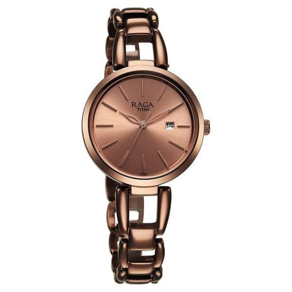 Titan Raga Viva Quartz Analog with Date Rose Gold Dial Brown Metal Strap Watch for Women NT2642QM01 - Shop Authentic TITWOMWAT(s) from Maybrands - for as low as ₦137500! 