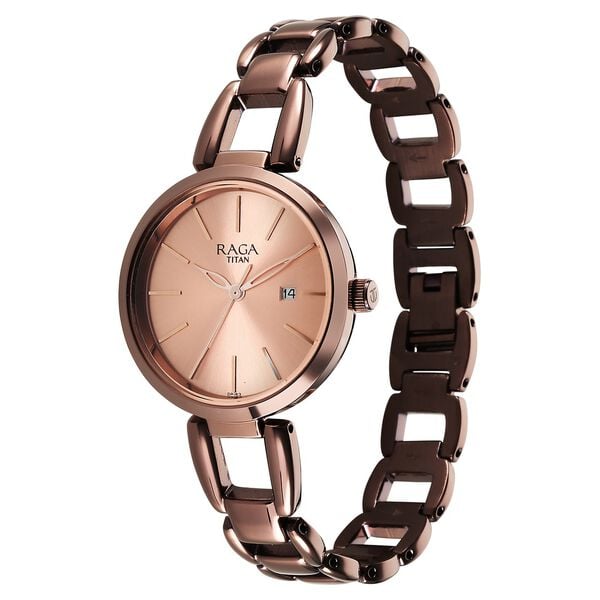 Titan Raga Viva Quartz Analog with Date Rose Gold Dial Brown Metal Strap Watch for Women NT2642QM01 - Shop Authentic TITWOMWAT(s) from Maybrands - for as low as ₦137500! 