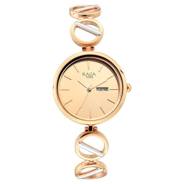 Titan Raga Viva Quartz Analog with Day and Date Rose Gold Dial Two Toned Metal Strap Watch For Women NT2644KM02 - Shop Authentic TITWOMWAT(s) from Maybrands - for as low as ₦195500! 