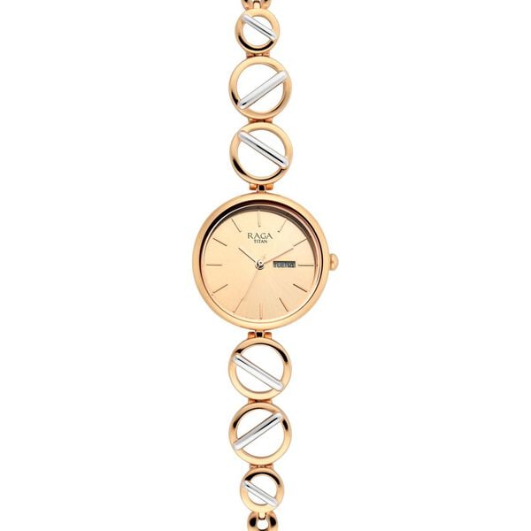 Titan Raga Viva Quartz Analog with Day and Date Rose Gold Dial Two Toned Metal Strap Watch For Women NT2644KM02 - Shop Authentic TITWOMWAT(s) from Maybrands - for as low as ₦195500! 