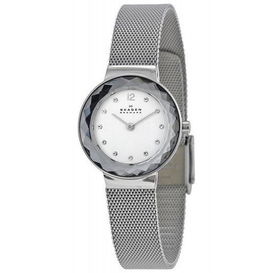 456SSS - Skagen Leonora Silver Stailess Steel Mesh Ladies Watch with White Dial