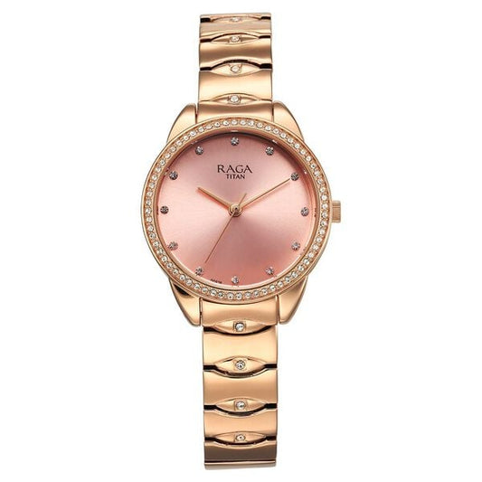 Titan Raga Showstopper Quartz Analog Pink Round Dial Rose Gold Metal Strap Watch For Women NU95281WM01 - Shop Authentic TITWOMWAT(s) from Maybrands - for as low as ₦190000! 