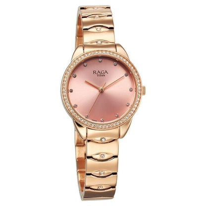 Titan Raga Showstopper Quartz Analog Pink Round Dial Rose Gold Metal Strap Watch For Women NU95281WM01 - Shop Authentic TITWOMWAT(s) from Maybrands - for as low as ₦190000! 