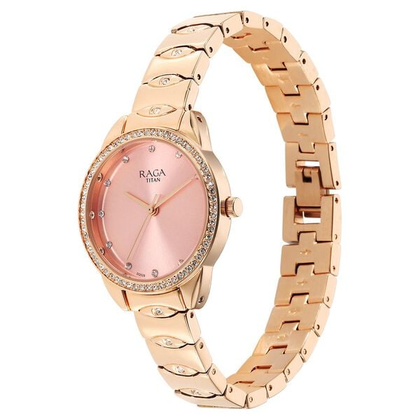 Titan Raga Showstopper Quartz Analog Pink Round Dial Rose Gold Metal Strap Watch For Women NU95281WM01 - Shop Authentic TITWOMWAT(s) from Maybrands - for as low as ₦190000! 