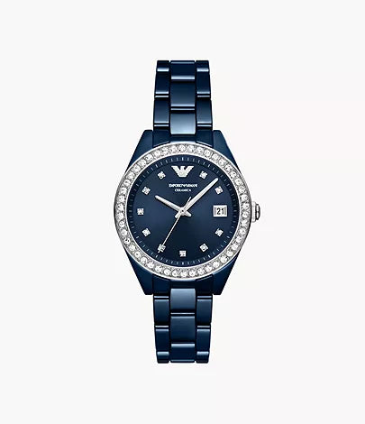 AR70012 - Emporio Armani Three-Hand Date Blue Ceramic Watch For Women - Shop Authentic watches(s) from Maybrands - for as low as ₦579000! 