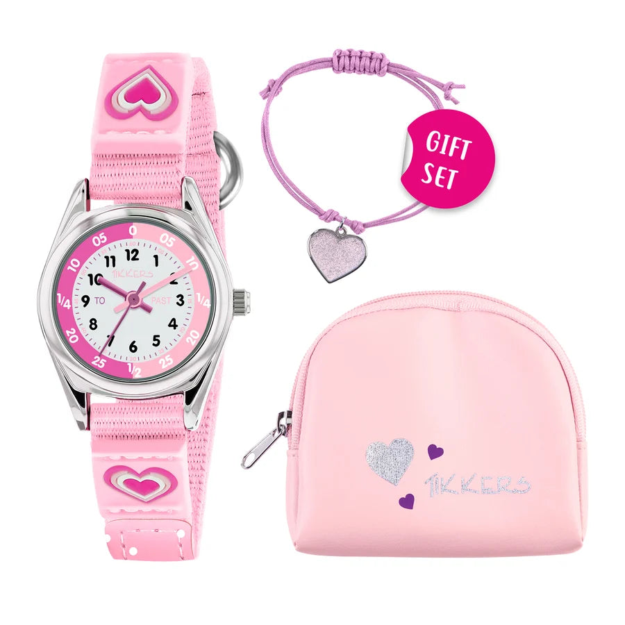 Tikkers Girls Pink Canvas Rip Strap Heart Watch, Purse and Bracelet Set ATK1031 - Shop Authentic PERTIKWAT(s) from Maybrands - for as low as ₦21500! 
