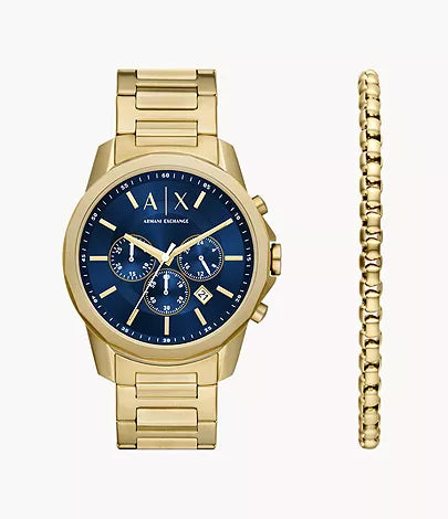 AX7151SET - Armani Exchange Chronograph Gold-Tone Stainless Steel Watch and Bracelet Set - Shop Authentic watch(s) from Maybrands - for as low as ₦422500! 