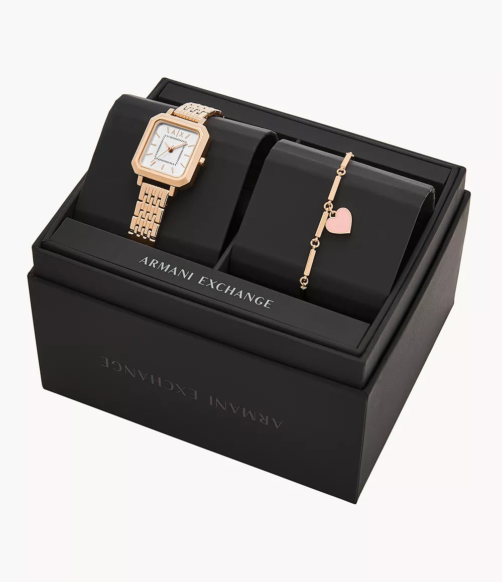 Armani Exchange Three-Hand Rose Gold-Tone Stainless Steel Watch and Bracelet Set AX7164SET - Shop Authentic Watches(s) from Maybrands - for as low as ₦379500! 