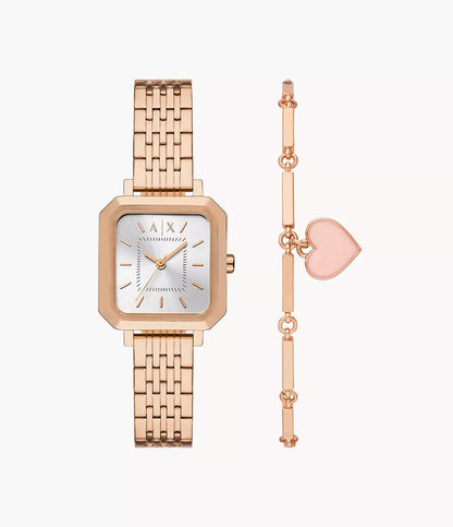 Armani Exchange Three-Hand Rose Gold-Tone Stainless Steel Watch and Bracelet Set AX7164SET - Shop Authentic Watches(s) from Maybrands - for as low as ₦379500! 