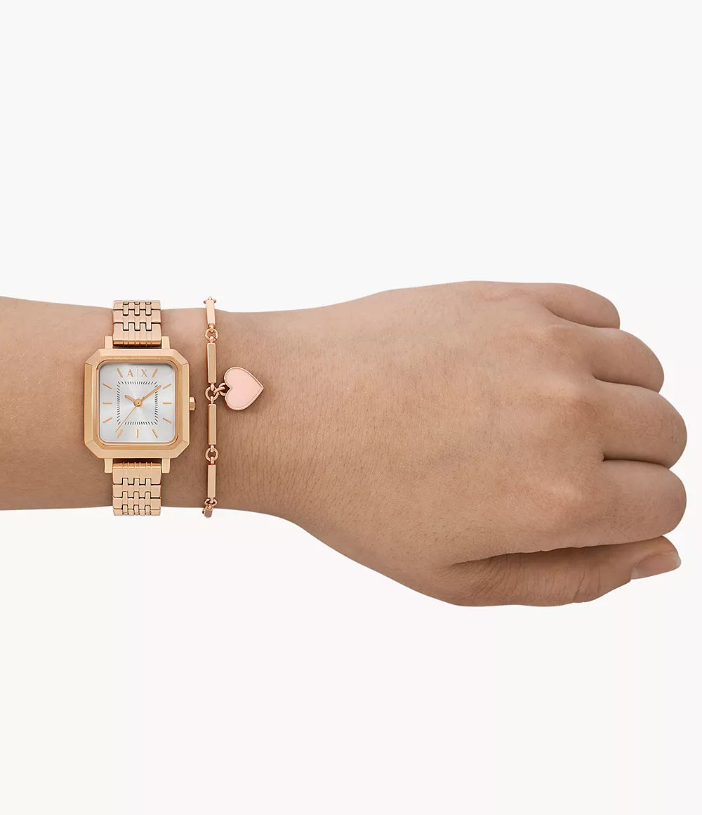 Armani Exchange Three-Hand Rose Gold-Tone Stainless Steel Watch and Bracelet Set AX7164SET - Shop Authentic Watches(s) from Maybrands - for as low as ₦379500! 