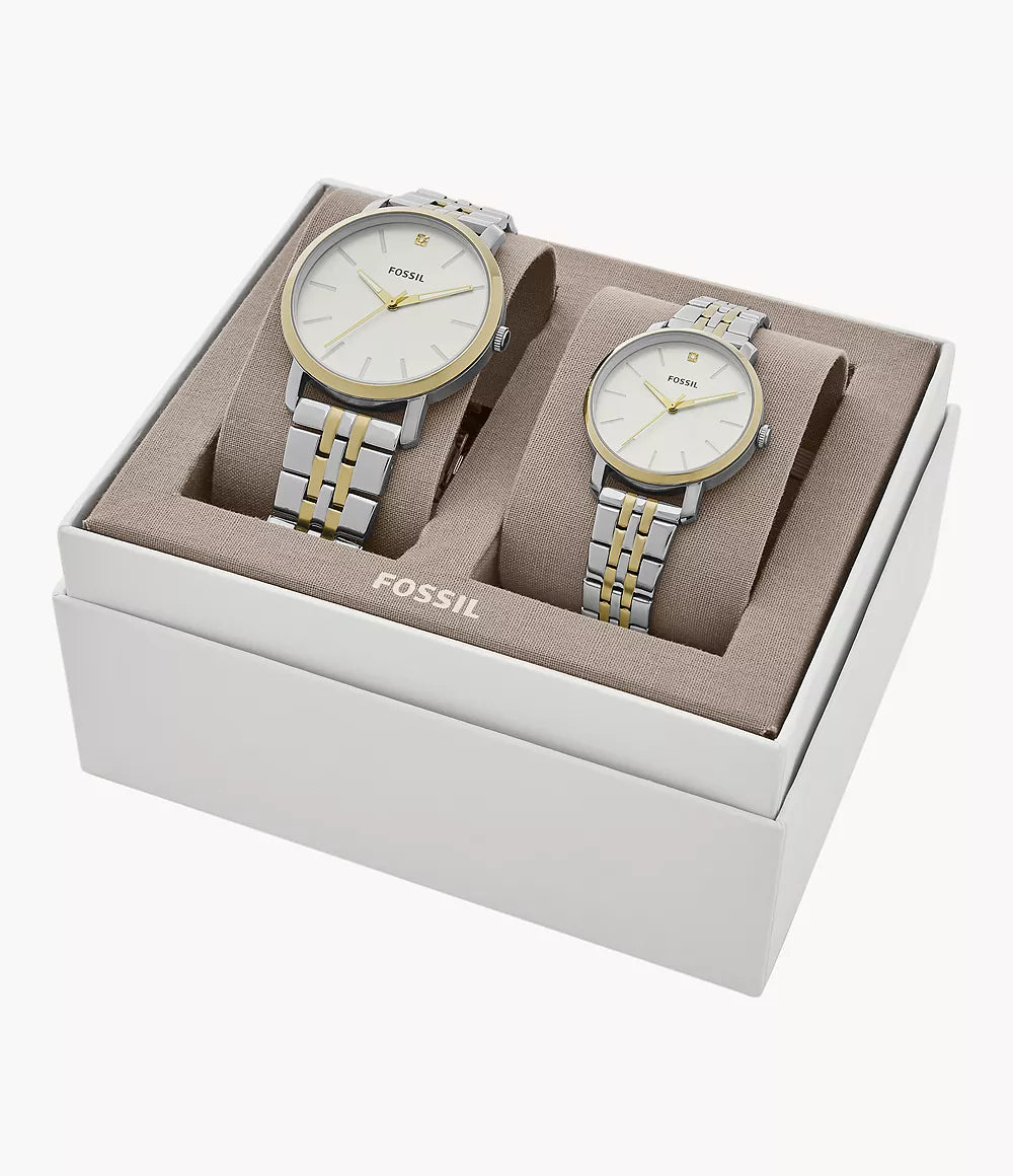 BQ2467SET - Fossil His and Her Lux Luther Three-Hand Two-Tone Stainless Steel Watch Gift Set - Shop Authentic watches(s) from Maybrands - for as low as ₦450500! 
