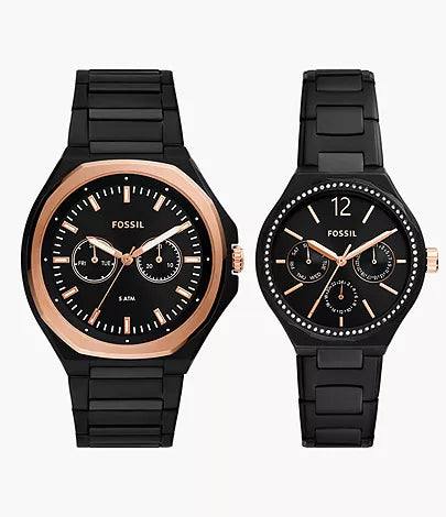 BQ2645SET - Fossil His and Her Multifunction Black Stainless Steel Watch Set - Shop Authentic (s) from Maybrands - for as low as ₦466000! 