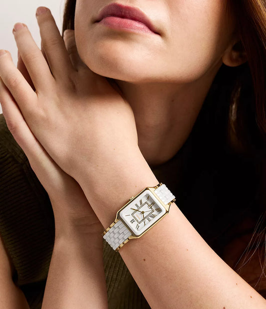 Raquel 26mm Three-Hand Date Gold-Tone Stainless Steel & White Ceramic Watch CE1136 - Shop Authentic FOSWOMWAT(s) from Maybrands - for as low as ₦720000! 