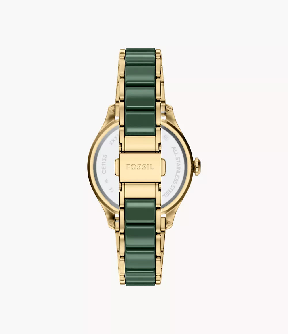 Gilmore 38mm Three-Hand Date Gold-Tone Stainless Steel & Green Ceramic Watch CE1138 - Shop Authentic FOSWOMWAT(s) from Maybrands - for as low as ₦525000! 