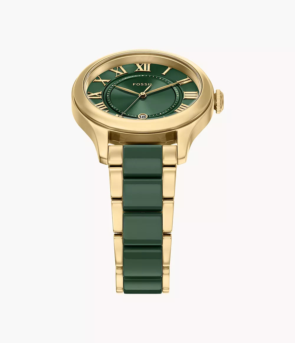 Gilmore 38mm Three-Hand Date Gold-Tone Stainless Steel & Green Ceramic Watch CE1138 - Shop Authentic FOSWOMWAT(s) from Maybrands - for as low as ₦525000! 