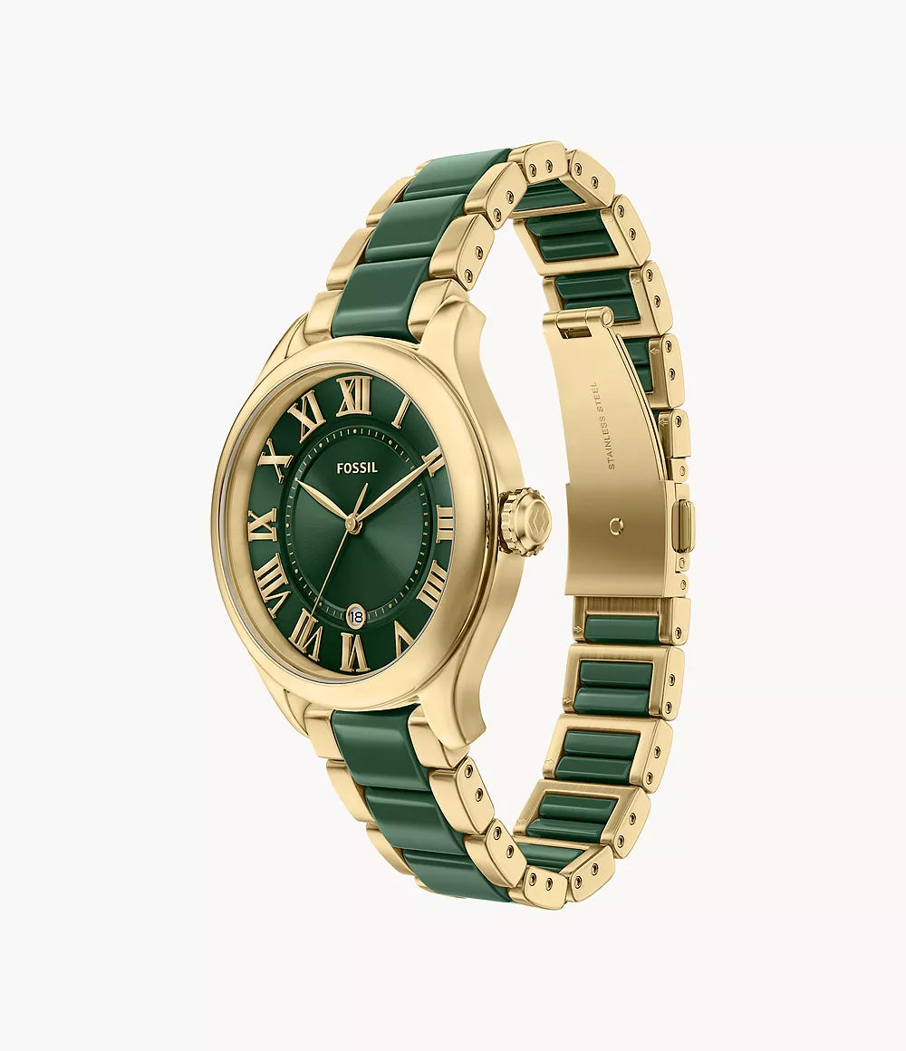 Gilmore 38mm Three-Hand Date Gold-Tone Stainless Steel & Green Ceramic Watch CE1138 - Shop Authentic FOSWOMWAT(s) from Maybrands - for as low as ₦525000! 